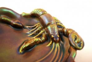 Zsolnay eozin mázas rákos tál, jelzett, hibátlan, d:17 cm