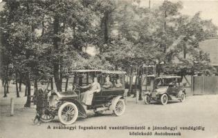 Budapest XII. Svábhegy, a fogaskerekű vasútállomástól a jánoshegyi vendéglőig közlekedő autóbuszok; kiadó Kozár Mihály vendéglős