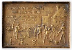 Müller Andor fémáru és szerelvénygyár. Bronz reklámplakett, 14x10 cm.