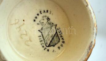 Fischer J Budapest díszváza, kézzel festett mázas fajansz, restaurált, m:26 cm