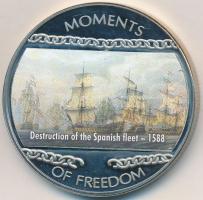 Libéria 2004. 10$ "Szabadság pillanatai-A spanyol armada pusztulása 1588" multicolor tanúsítvánnyal T:PP ujjlenyomat Liberia 2004. 10 Dollars "Moments of Freedom-Destruction of the Spanish fleet 1588" multicolor with certificate C:PP fingerprint