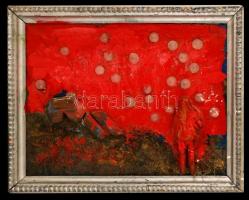 Nagy Sándor (1948-): Pokol. Kollázs, vászon, jelzett a hátoldalán, sérült, keretben, 44×58 cm