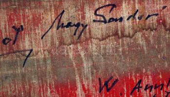 Nagy Sándor (1948-): Pokol. Kollázs, vászon, jelzett a hátoldalán, sérült, keretben, 44×58 cm