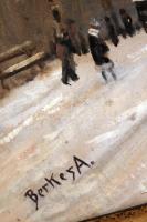 Berkes jelzéssel: Téli városkép. Olaj, karton, jelzett, fa keretben, 35x52 cm