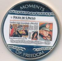 Libéria 2004. 10$ "Szabadság pillanatai-Pinochet-rezsim vége 1989" multicolor tanúsítvánnyal T:PP  Liberia 2004. 10 Dollars "Moments of Freedom-The end of Pinochet's regime 1989" multicolor with certificate C:PP