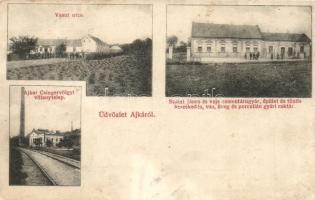 Ajka, Vasút utca, Csingervölgyi villanytelep, Szalai János cementáru-gyára; kiadja Szalai János és veje (a képeslap hátoldalán is a kereskedő írása olvasható)