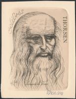 Oskar Thorsen (?-?): Ex Libris, Leonardo da Vinci. Rézkarc, papír, jelzett, 9×6,5 cm