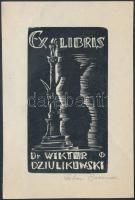 Gebus Baraneckaua (?-?): Ex Libris, Wiktor Dziulikowski. Klisé, papír, jelzett, 9,5×5 cm