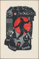 Jan Battermann (1909-1999): Ex Libris, Detectiveboek. Színes linó, papír, jelzett a linón, 11×7 cm
