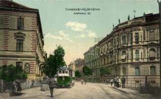 Temesvár, Timisoara; Gyárváros, Andrássy út, villamos / street, tram