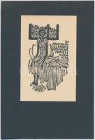 Stettner Béla (1928-1984): Ex Libris Galambos Ferencné. Linó, papír, jelzett a linón, 12×8 cm