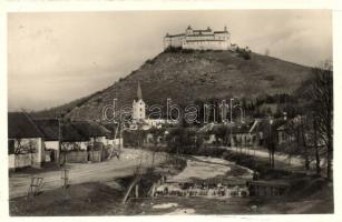 Krasznahorkaváralja, Krásnohorské Podhradie; vár, utca részletek a folyó két partján, templom / castle, streets, river, church