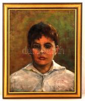 Bogdán Irén: Fiú portré. Olaj, vászon, jelzett, keretben, 51×41 cm