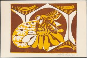 Tóth Rózsa (1942-): Méhecske. Színes linó. papír, jelzett, 8×11 cm