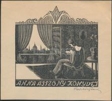 Radványi Román Károly (1900-1957): Ex libris, Anna asszon könyve. Klisé, papír, jelzett, 8×8 cm