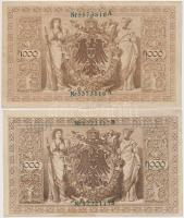 Német Birodalom 1910. 1000M hétjegyű sorszám, zöld pecséttel (2x) az egyiknél eltolódott nyomat T:II...