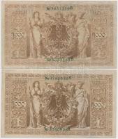 Vegyes: Német Birodalom 1910. 1000M hétjegyű sorszám, zöld pecséttel (6x) + Lengyelország 1919. 1000...