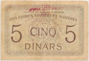 Szerb-Horvát-Szlovén Királyság 1919. 5D "20K" felülbélyegzéssel T:III,III-  Kingdom of the Serbs, Croats and Slovenes 1919. 5 Dinara with "20 Kronen" overprint C:F,VG