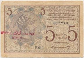 Szerb-Horvát-Szlovén Királyság 1919. 5D "20K" felülbélyegzéssel T:III,III- 
Kingdom of th...