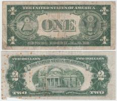 Amerikai Egyesült Államok 1928F 2$ vörös pecséttel + 1935B 1$ kék pecséttel T:III- foltos
USA 1928F...