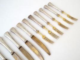 Ezüst ( Ag.) nyelű villa és kés készlet (6-6db), jelzett, mesterjeggyel, h:16 cm, bruttó:300 g