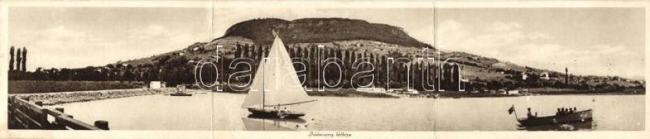 Badacsony, Látképe, panoráma képeslap; Deim Károly fűszerkereskedése 1928 / panoramacard