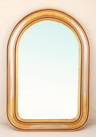 Dekoratív ovális tükör, arany és ezüstözött fa keretben ,karcolt mintákkal, több helyen kopott, metszett tükörrel (hibátlan), 96×65 cm, tükör: 77×48 cm