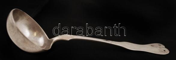Ezüst (Ag.) merőkanál, monogrammal,jelzett, mesterjeggyel, apró horpadással,  h:22 cm, nettó:117 g