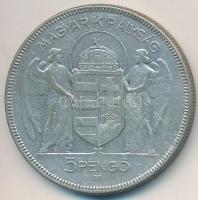 1930. 5P Ag "Horthy jobbra" T:2-,3, patina Adamo P8