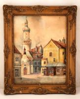 Schwerák jelzéssel: Soproni tűztorony. Akvarell, papír, üvegezett keretben, 45×35 cm