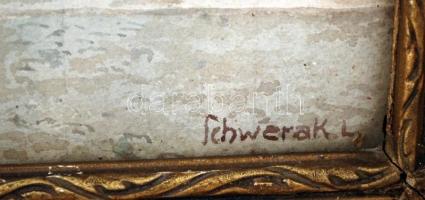 Schwerák jelzéssel: Soproni tűztorony. Akvarell, papír, üvegezett keretben, 45×35 cm