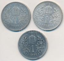 Ausztria 1899-1915. 1K Ag "Ferenc József" (3x) T:2,2-,3 Austria 1899-1915. 1 Corona Ag "Franz Joseph" (3x) C:XF,VF,F