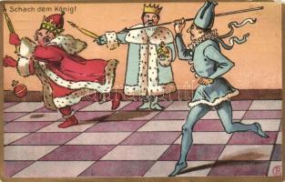 'Schach dem König!' / 'Check the King!', chess themed, humorous postcard (EK)