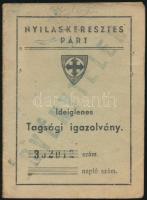 1940 A Nyilaskeresztes párt ideiglenes tagsági igazolványa tagsági bélyegekkel