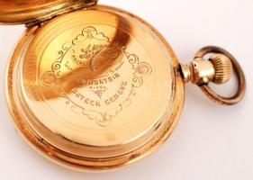 cca 1900 Dupla fedelű, arany zsebóra. Pateck Geneve jelzéssel, szép, működő állapotban, ép számlappa...