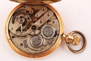 cca 1900 Dupla fedelű, arany zsebóra. Pateck Geneve jelzéssel, szép, működő állapotban, ép számlappa...