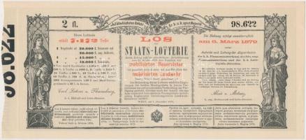 Ausztria / Bécs 1879. "Sorsjegy állam-sorsjátékra a közös hadsereg mozgósított tartalékosai s a...