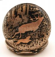 Intact márkájú, vadász jelenettel díszített duplafedeles ezüst svájci zsebóra. Jól működő szerkezett...