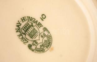 Zsolnay virág mintás mokkás csésze fedővel és csészealj, kopott, kézzel festett, jelzett