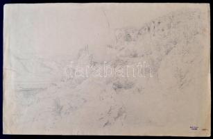 Kelety Gusztáv hagyatéki pecséttel: Várrom. Ceruza-tus, papír, jelzés nélkül, 31×48 cm