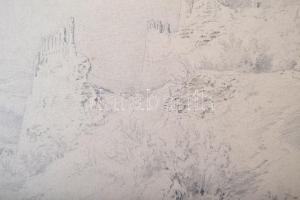 Kelety Gusztáv hagyatéki pecséttel: Várrom.  Ceruza-tus, papír, jelzés nélkül, 31×48 cm