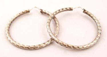 Ezüst  karika-fülbevaló, Ag., nettó: 8,1gr.,  jelzett, d:4cm  /Silver hoop earrings, Ag, net. 8,1gr, marked, d:4cm