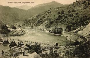 Vöröstorony, Turnu Rosu; Olt folyó, favágó telep, vasúti pálya / Olt river, Lumber yard, railway track