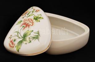 Hollóházi porcelán virágmintás bonbonier, matricás, hibátlan, jelzett, 7x7 cm