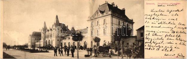 Temesvár, Timisoara; Józsefvárosi pályaudvar, vasútállomás / railway station, panorama card