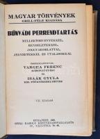 Vargha Ferenc - Isaák Gyula: Bűnvádi perrendtartás. Bp., 1930, Grill K. X+839+53 p. Kiadói egészvászon-kötésben, a gerincén apró sérüléssel.