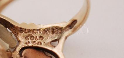 Arany szőlőleveles gyűrű, 14k,  Au., nettó: 3,5gr.,  jelzett, méret:53/ Golden grape leaf ring, 14k,...