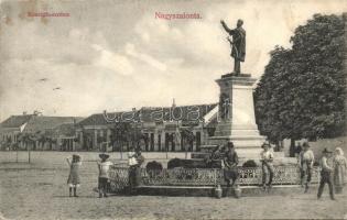 Nagyszalonta, Salonta; Kossuth szobor, Szilágyi és Társa üzlete / statue, shop (fl)