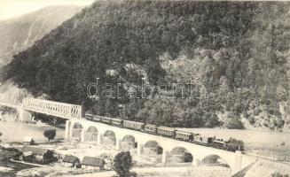 Vöröstorony, Turnu Rosu; Országhatár, vasúti híd, vonat mozdonnyal, kiadja Graef Károly / border, railway bridge with train an locomotive (ragasztónyom / gluemark)