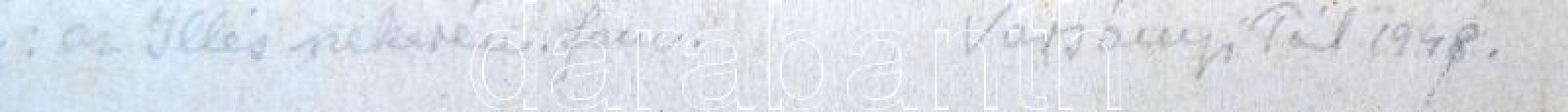 Varsányi Pál (1902-1990): Illés szekerén 1948. Alumíniummetszet, papír, jelzett, 17×12 cm